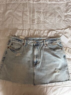 Blank NYC Washed Light Blue Distressed Denim Mini Skirt